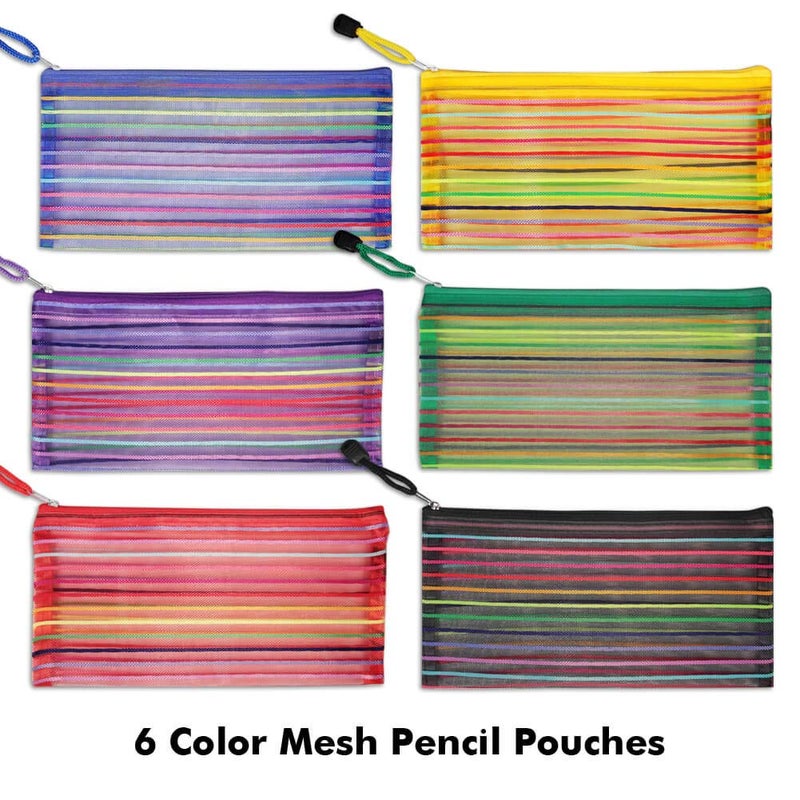 selizo 6 Pcs Pencil Pouch Plastic Pencil Cases Zipper Mesh Pouch Bag for Office Pen Cosmetic Makeup - Image 2
